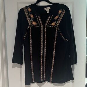 Style & Co. Black Blouse with Floral Embroidery
